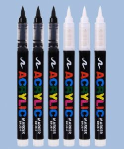 GUANGNA - 6 CRAYONS ACRYLIQUE À POINTE PINCEAU (3 NOIRS ET 3 BLANCS)